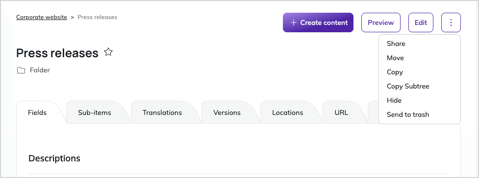Content organization operations